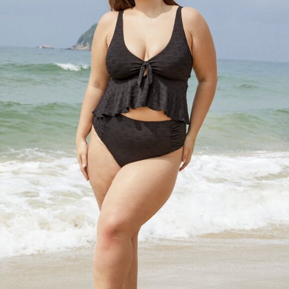 BERLOOK Floral Cutout Ruched Plus Size Bikini TOP AND BOTTOM 16 - Picture 2 of 5